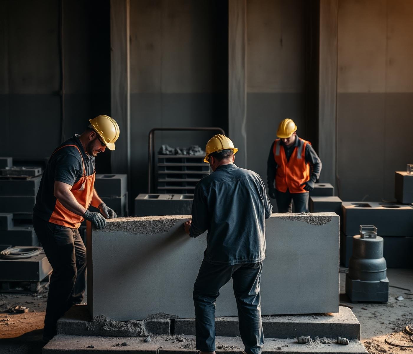Prabhu Precast workers casting a concrete panel